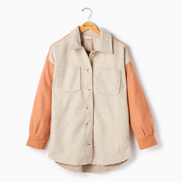 Hem & Thread Jackets & Blazers - HEM & THREAD Quinn Color Block Shacket - Taupe/Rust